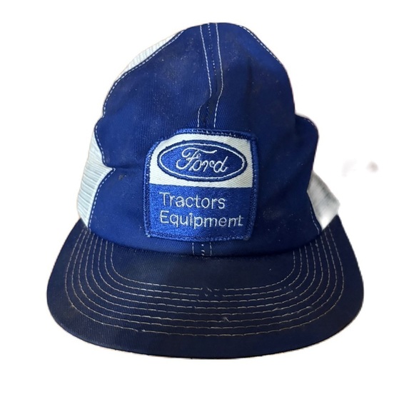 Vintage Ford Tractors Equipment Patch Hat K Brand Products Blue Trucker Snapback